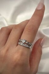 VIP %100 İthal Yüksek Kalp Taşlı 2'li Yarım Tur Model Ayarlanabilir Kadın Çelik Yüzük