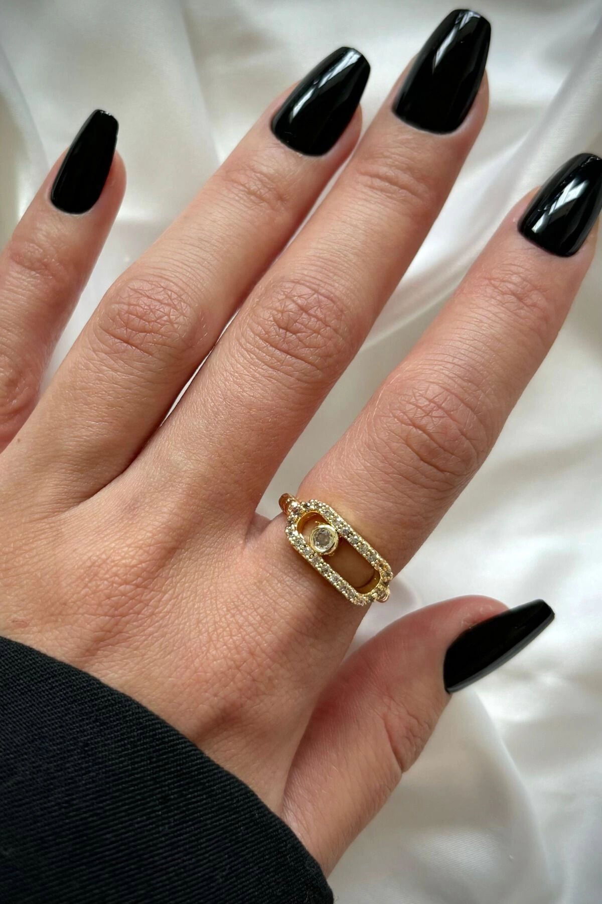 Elips Zirkon Taş Çerçeve Minimal Tek Taş Boncuk Kenar Detaylı Tasarım Kadın Çelik Yüzük