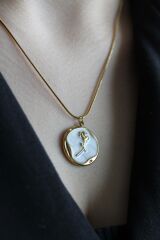 Premium Seri Plaka Sedefli Çiçek Gül Model 316 L Paslanmaz Kararmaz Kadın Çelik Kolye