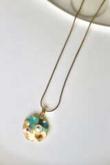 Vintage Incili Istiridye Motifli 3d Tablo Tasarım Kadın Çelik Kolye