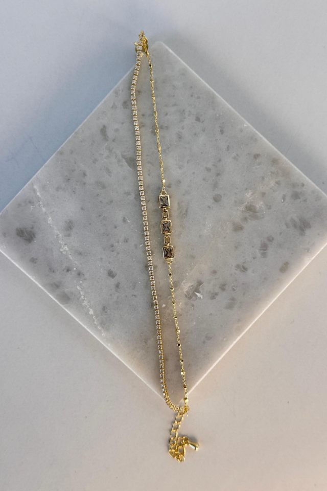 Yeni Sezon Çift Sıra Zincirli Baget Taşlı Su Yolu Renk Atmaz Kararmaz Garantili Kadın Çelik Bileklik Gold