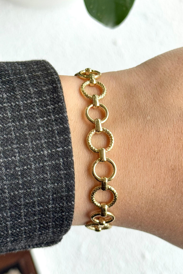 Premium Seri Wreath Tasarım Kararmaz Renk Atmaz Kadın Çelik Bileklik Gold
