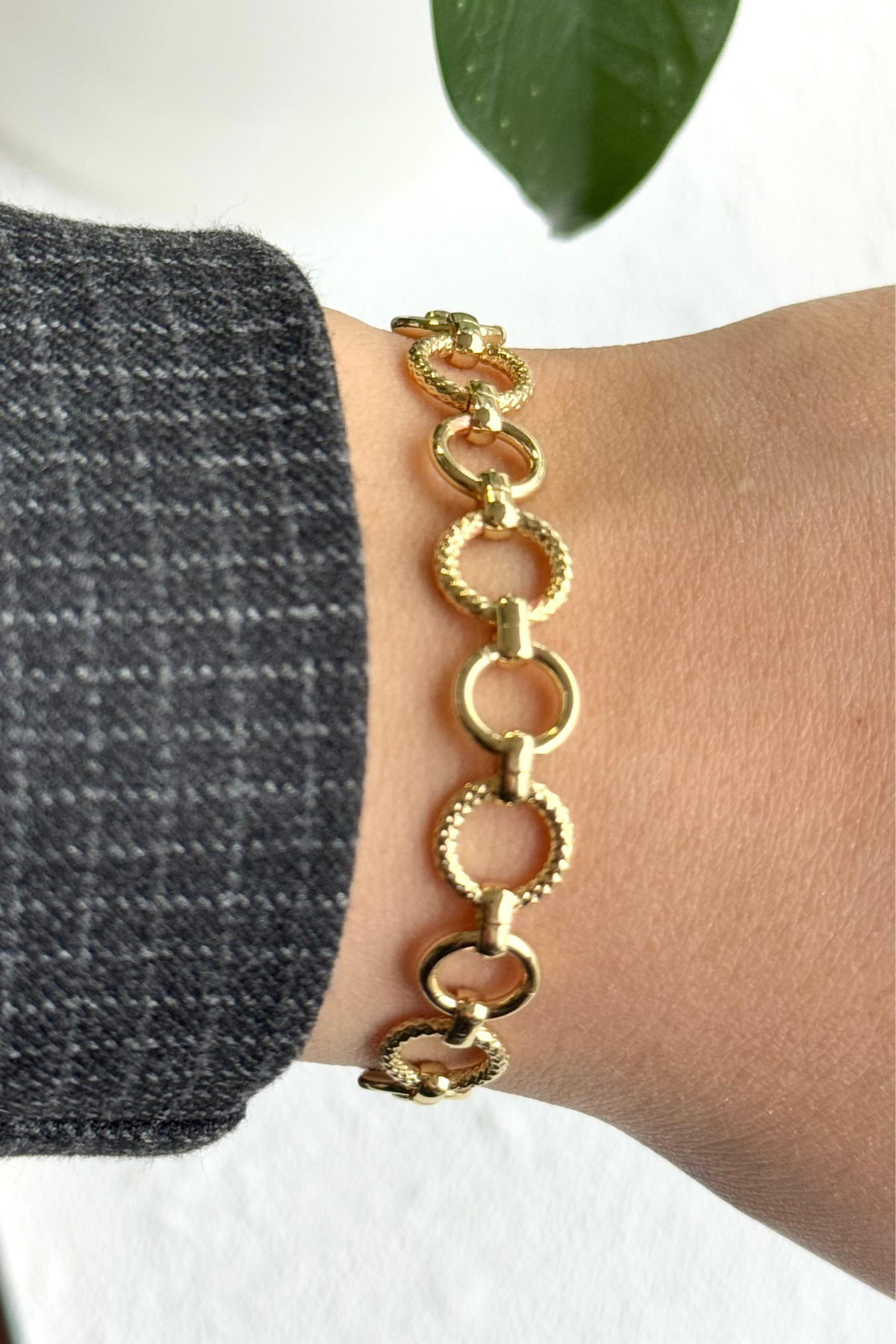 Premium Seri Wreath Tasarım Kararmaz Renk Atmaz Kadın Çelik Bileklik Gold