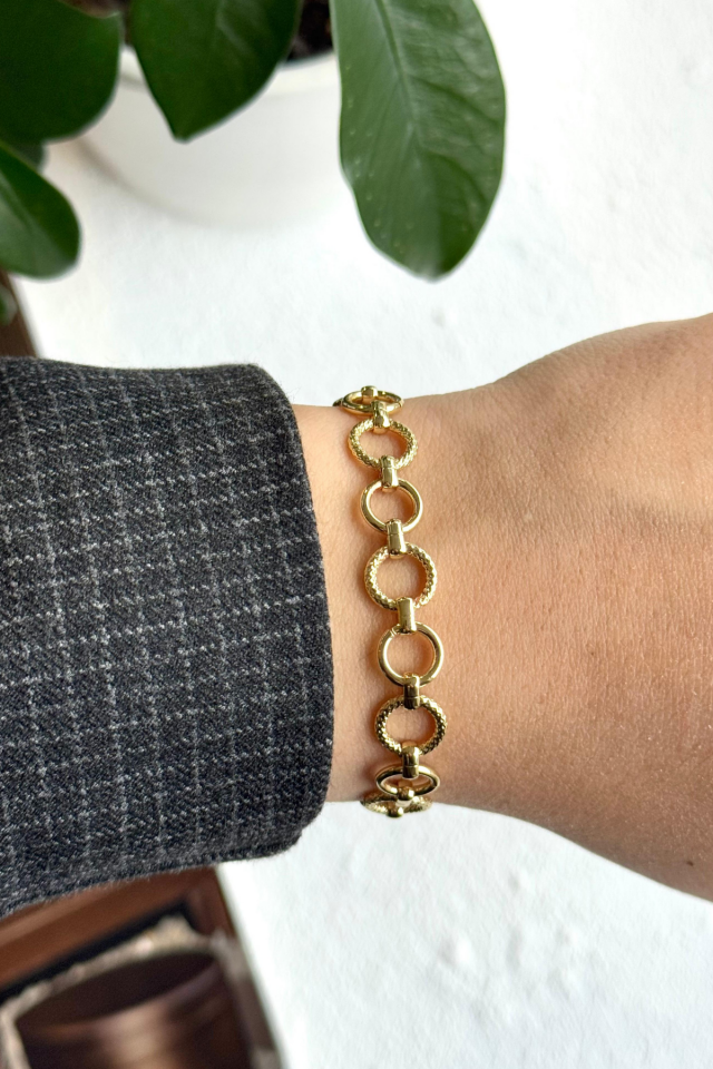 Premium Seri Wreath Tasarım Kararmaz Renk Atmaz Kadın Çelik Bileklik Gold