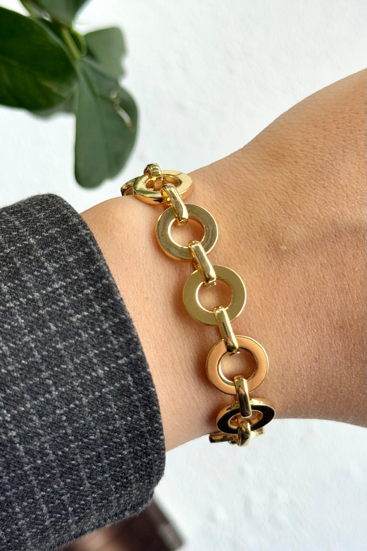 Premium Seri Ringlarge Tasarım Kararmaz Renk Atmaz Kadın Çelik Bileklik Gold