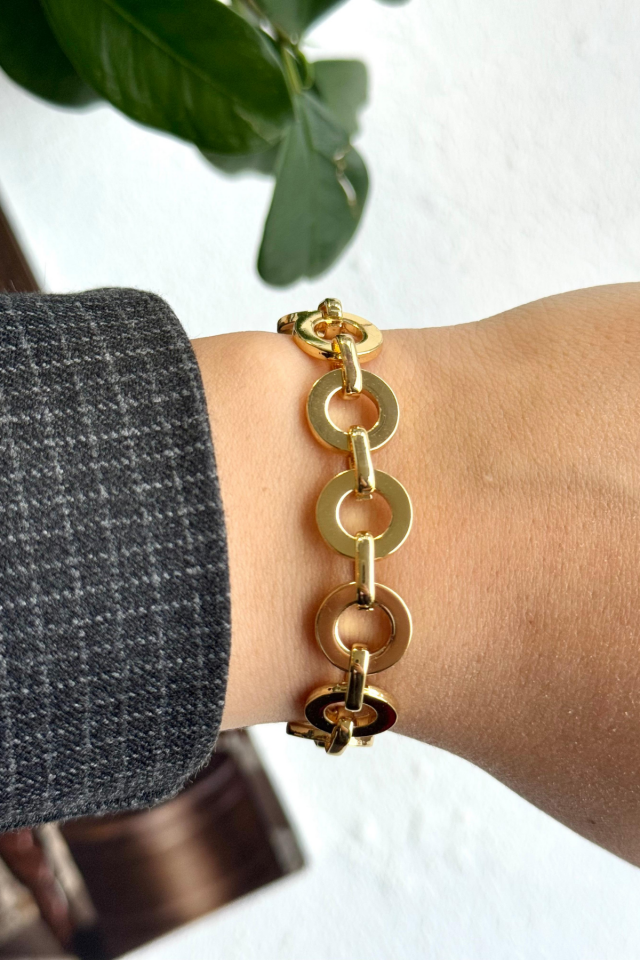 Premium Seri Ringlarge Tasarım Kararmaz Renk Atmaz Kadın Çelik Bileklik Gold