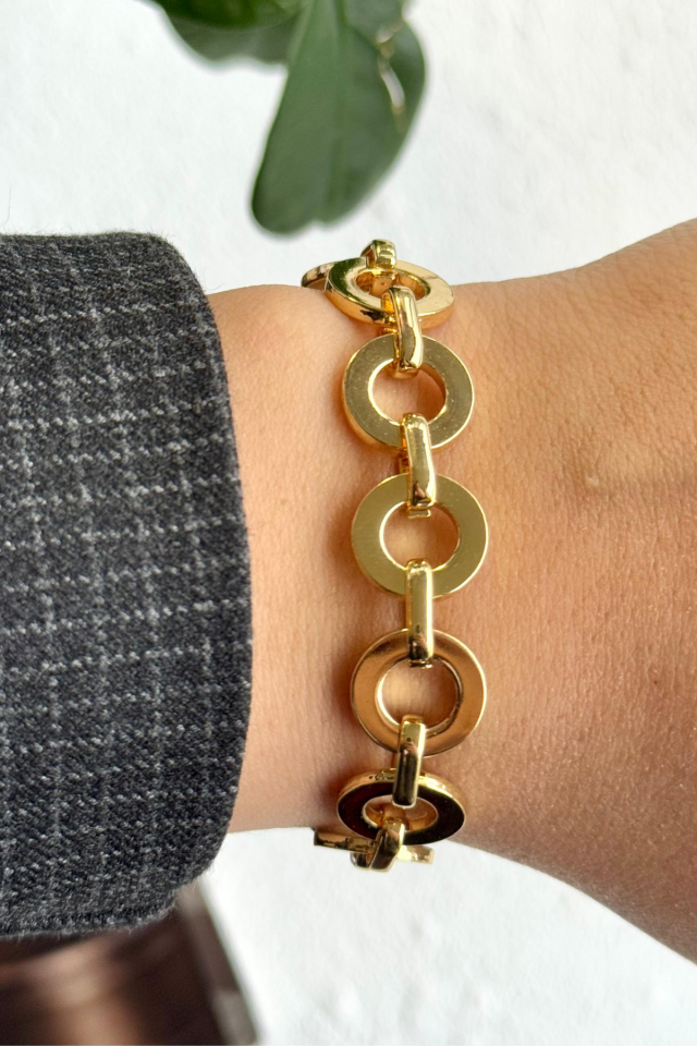 Premium Seri Ringlarge Tasarım Kararmaz Renk Atmaz Kadın Çelik Bileklik Gold