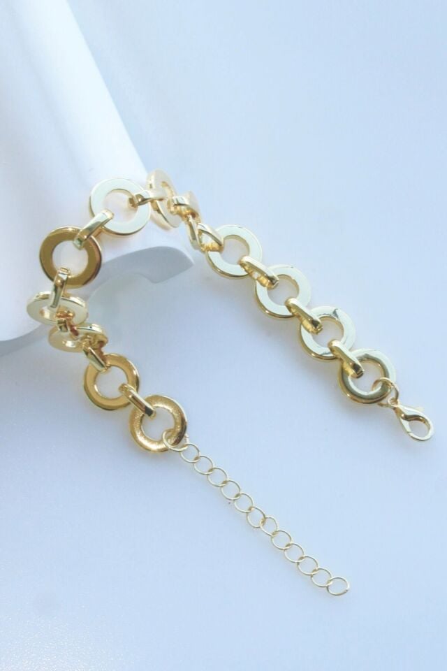 Premium Seri Ringlarge Tasarım Kararmaz Renk Atmaz Kadın Çelik Bileklik Gold