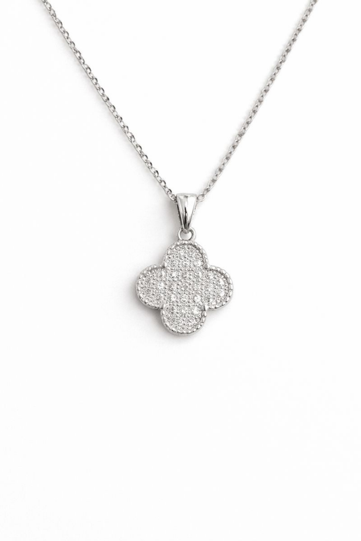 Zarif Zirkon Taşlı Yonca Tasarım Renk Atmaz Kararmaz Kadın Çelik Kolye