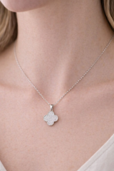 Zarif Zirkon Taşlı Yonca Tasarım Renk Atmaz Kararmaz Kadın Çelik Kolye