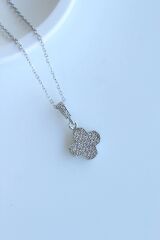 Zarif Zirkon Taşlı Yonca Tasarım Renk Atmaz Kararmaz Kadın Çelik Kolye