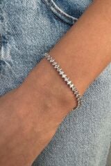 Vip Seri Gümüş Kaplama Mekik Model Zirkon Taşlı  20 Cm Ayarlanabilir Su Yolu Kadın Çelik Bileklik