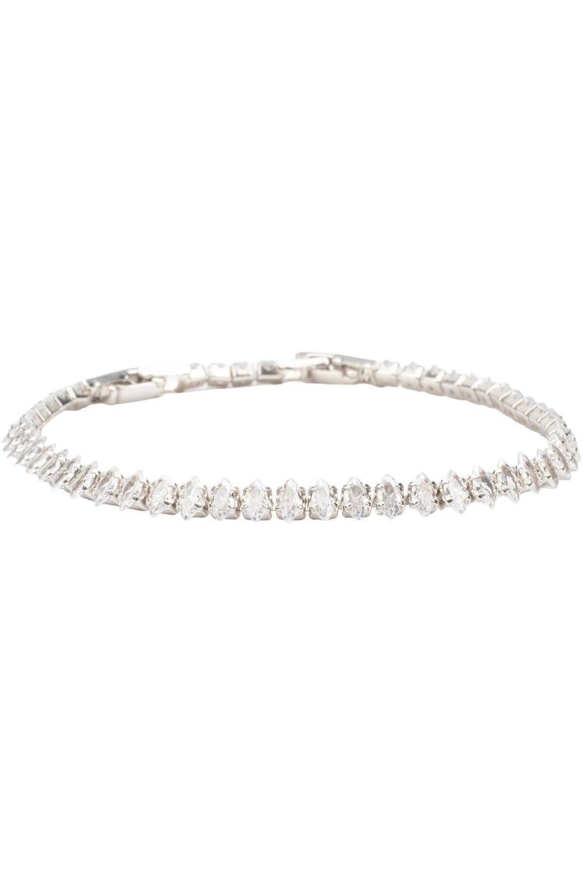 Vip Seri Gümüş Kaplama Mekik Model Zirkon Taşlı  20 Cm Ayarlanabilir Su Yolu Kadın Çelik Bileklik