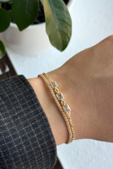 Yeni Sezon Çift Sıra Zincirli Baget Taşlı Su Yolu Renk Atmaz Kararmaz Garantili Kadın Çelik Bileklik