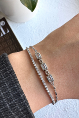 Yeni Sezon Çift Sıra Zincirli Baget Taşlı Su Yolu Renk Atmaz Kararmaz Garantili Kadın Çelik Bileklik