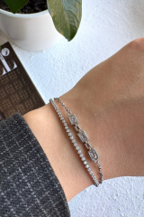 Yeni Sezon Çift Sıra Zincirli Baget Taşlı Su Yolu Renk Atmaz Kararmaz Garantili Kadın Çelik Bileklik