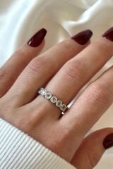 Premium Seri Oval Zirkon Taşlı Tamtur Tasarım Ayarlanabilir Kadın Çelik Yüzük