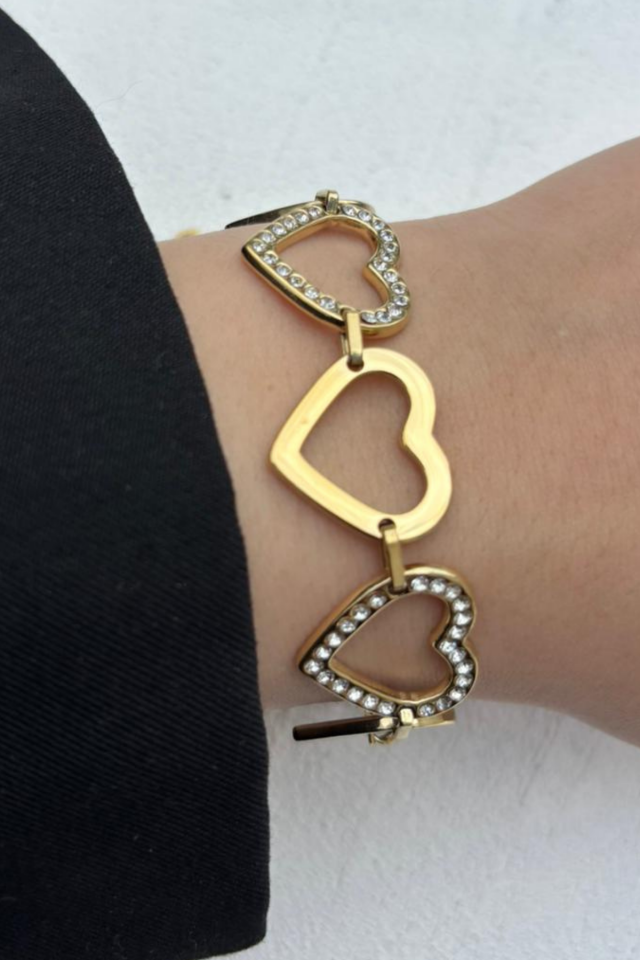 #Bileklik Gold Zirkon Taşlı Çelik Bileklik Kalp Tasarım Model