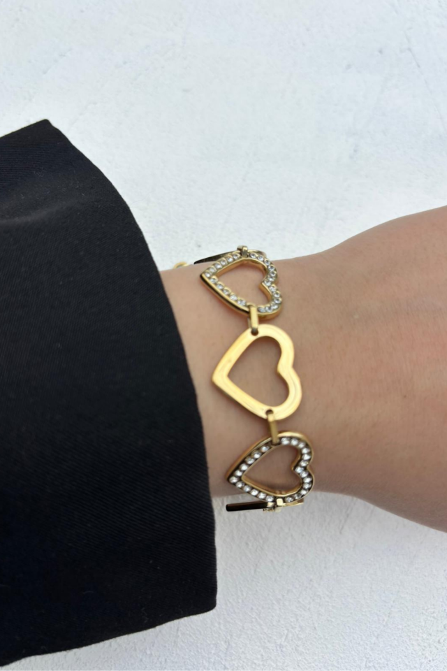 #Bileklik Gold Zirkon Taşlı Çelik Bileklik Kalp Tasarım Model