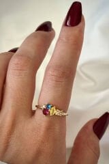 İthal Seri Renkli Zirkon Taşlı Zarif Tasarım Ayarlanabilir Kadın Çelik Yüzük