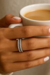 Özel Seri İkili İnce Yarım Tur Zirkon Taşlı Tasarım Model Kadın Çelik Yüzük