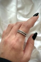 Özel Seri İkili İnce Yarım Tur Zirkon Taşlı Tasarım Model Kadın Çelik Yüzük