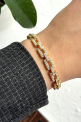 Golden Frame Kuyumcu İşçiliği 14K Altın Kaplama Premium Seri Kadın Çelik Bileklik