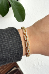 Golden Frame Kuyumcu İşçiliği 14K Altın Kaplama Premium Seri Kadın Çelik Bileklik