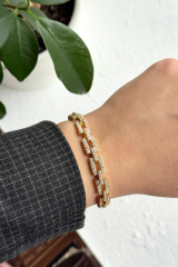 Golden Frame Kuyumcu İşçiliği 14K Altın Kaplama Premium Seri Kadın Çelik Bileklik