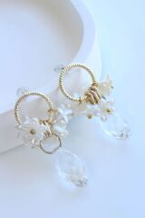 Özel Seri Çok Renkli İncili Çiçekli Kadın Çelik Küpe