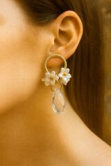 Özel Seri Çok Renkli İncili Çiçekli Kadın Çelik Küpe