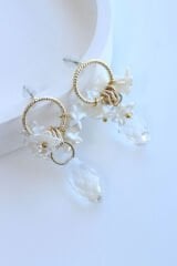 Özel Seri Çok Renkli İncili Çiçekli Kadın Çelik Küpe