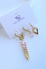 İthal Seri 3'lü Kombin Çok Renkli Zirkon Taşlı Sallantılı Kadın Çelik Küpe