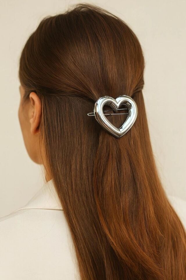 Kalp Tasarım Metal Halka Çıt Çıt Klipsli Pinterest Toka Gümüş