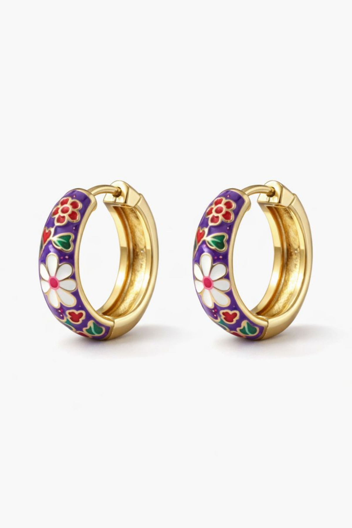 Mineli Renkli Çiçek Motifli Halka Tasarım Kararmaz Renk Atmaz Kadın Çelik Küpe