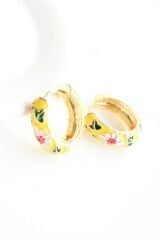 Mineli Renkli Çiçek Motifli Halka Tasarım Kararmaz Renk Atmaz Kadın Çelik Küpe