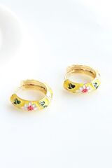 Mineli Renkli Çiçek Motifli Halka Tasarım Kararmaz Renk Atmaz Kadın Çelik Küpe