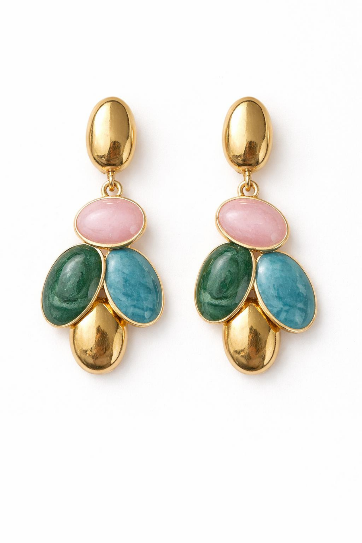 Mineli Renkli Sallantılı Çoklu Yaprak Motifli Tasarım Kararmaz Renk Atmaz Kadın Çelik Küpe