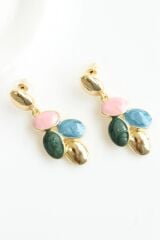 Mineli Renkli Sallantılı Çoklu Yaprak Motifli Tasarım Kararmaz Renk Atmaz Kadın Çelik Küpe