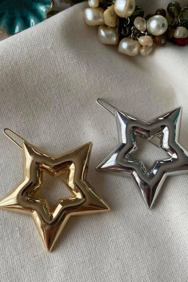 Yıldız Tasarım Metal Halka Çıt Çıt Klipsli Pinterest Toka Gümüş