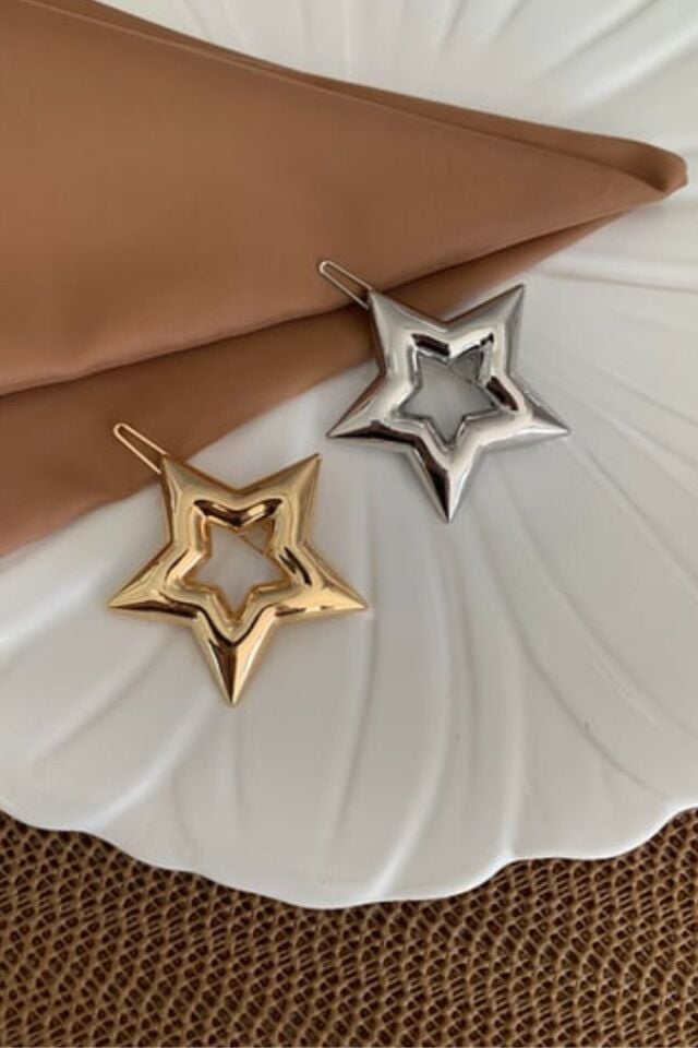 Yıldız Tasarım Metal Halka Çıt Çıt Klipsli Pinterest Toka Altın