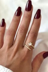 İthal Seri 6 Kollu Tek Taş Tasarım Ayarlanabilir Kadın Çelik Yüzük