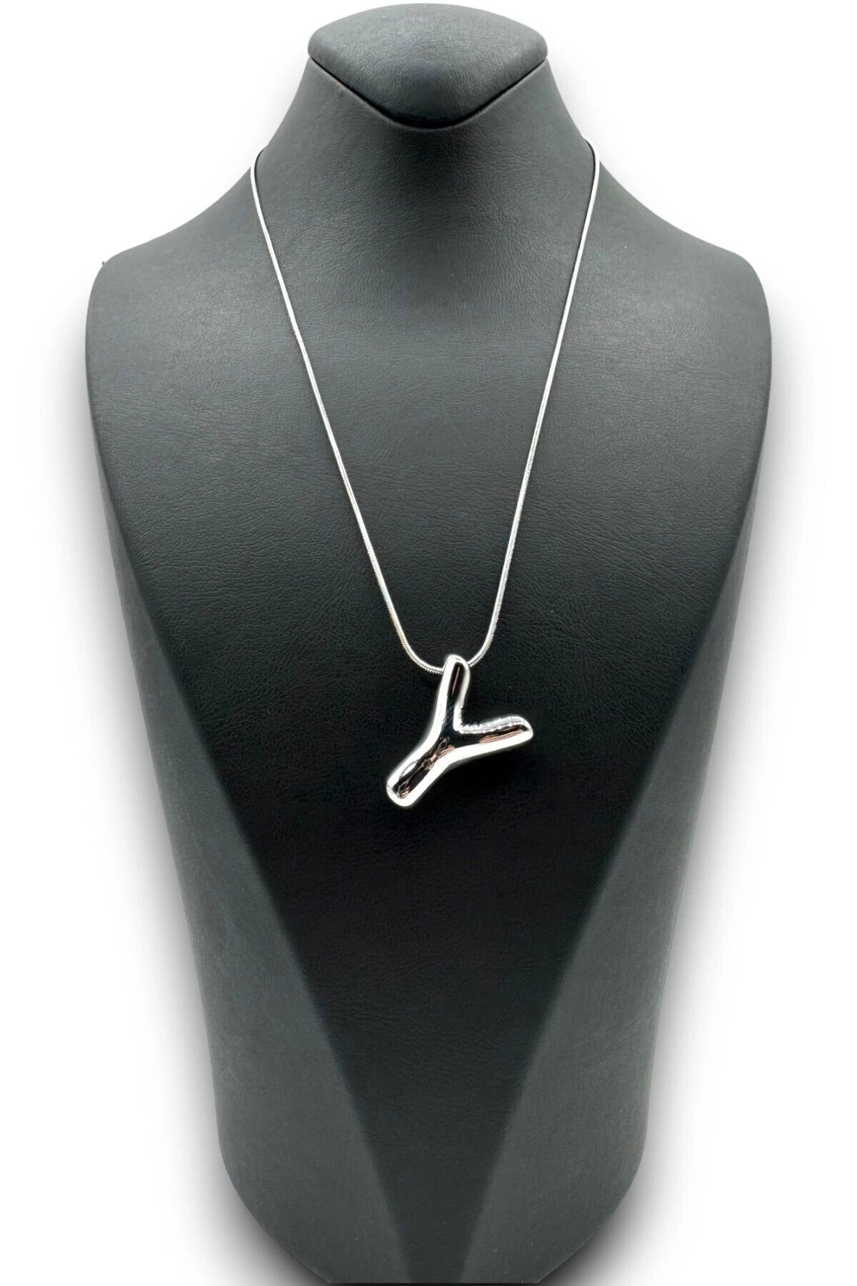 Yeni Sezon İthal Seri Balon Tasarım Gümüş Renk Y Harfi 45 Cm Çelik Kadın Kolye