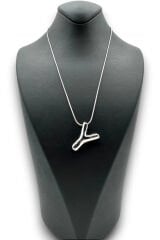 Yeni Sezon İthal Seri Balon Tasarım Gümüş Renk Y Harfi 45 Cm Çelik Kadın Kolye