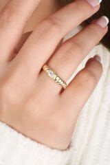 Burgulu Tek Taş Tasarım Ayarlanabilir Kadın Yüzük