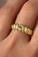 Burgulu Tek Taş Tasarım Ayarlanabilir Kadın Yüzük