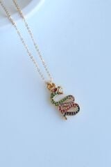 Renkli Taşlı Yılan Tasarım Renk Atmaz Kararmaz Kadın Çelik Kolye