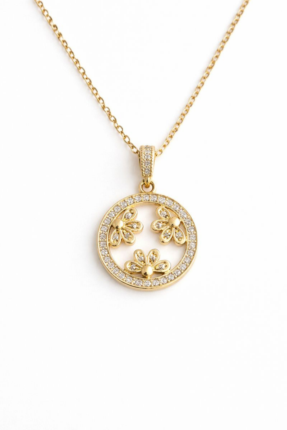 Zarif Zirkon Taşlı Oval Çiçek Tasarım Renk Atmaz Kararmaz Kadın Çelik Kolye