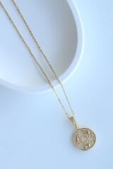 Zarif Zirkon Taşlı Oval Çiçek Tasarım Renk Atmaz Kararmaz Kadın Çelik Kolye