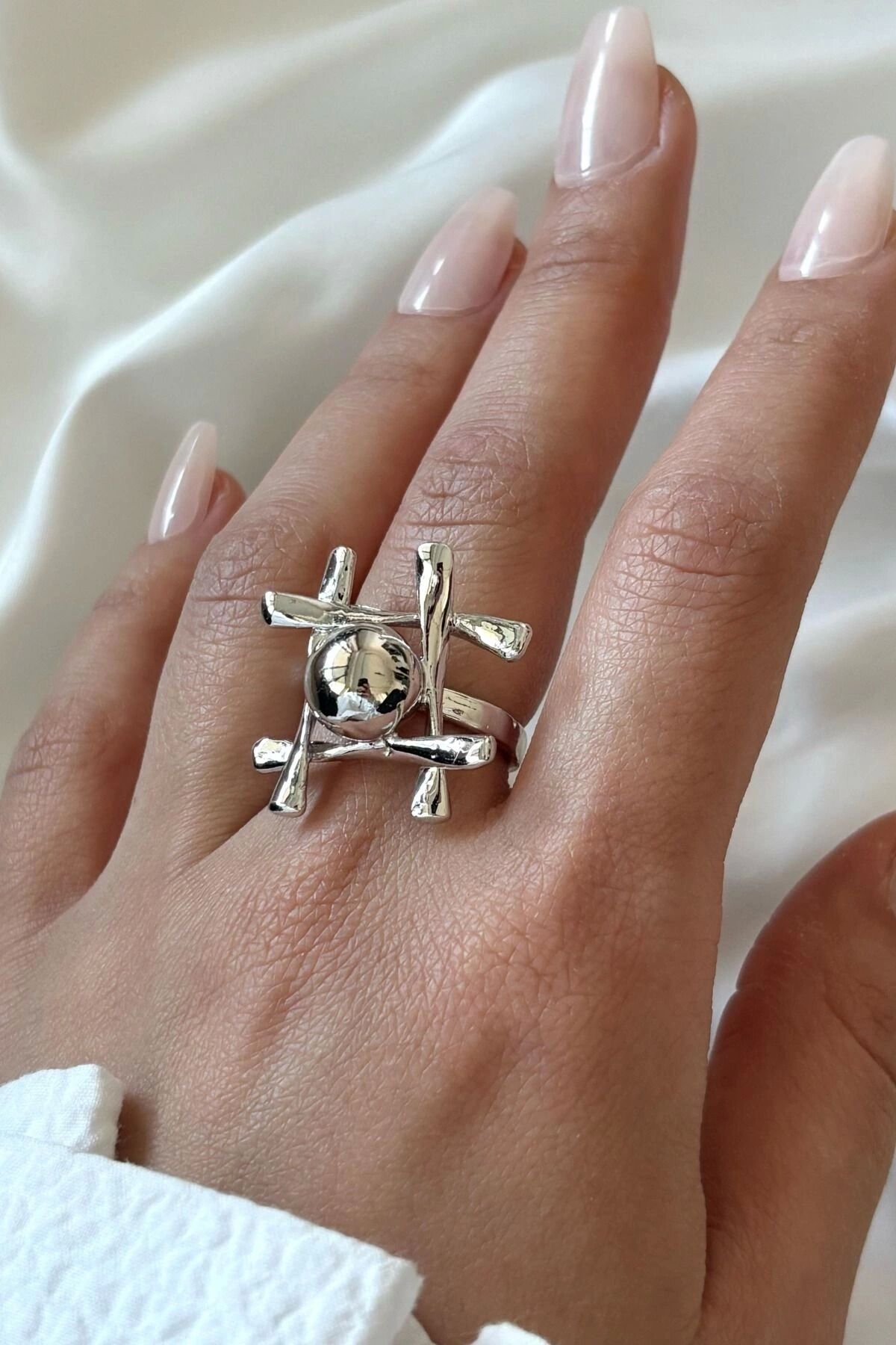 Premium Seri S.O.S Tasarım Cilalı Ayarlanabilir Kadın Çelik Yüzük